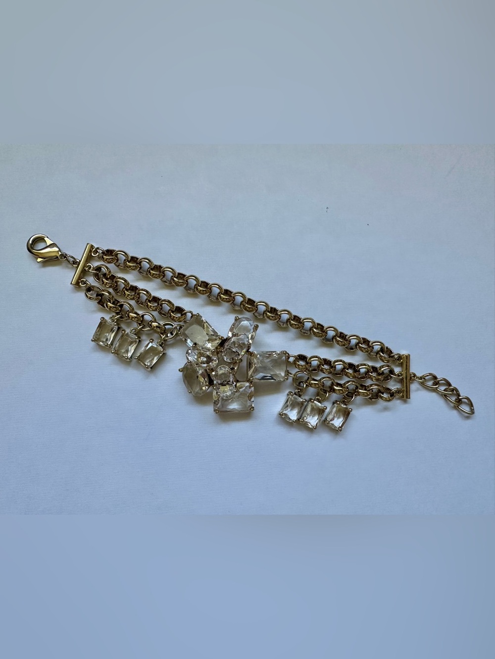 Gold Tone Crystal Multi-Chain Statement Bracelet